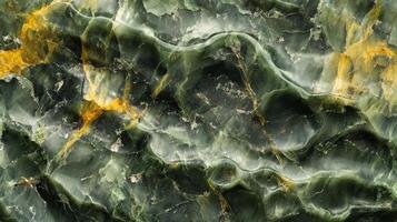 Polished serpentine stone captured in a macro shot, revealing its smooth texture and vibrant colors. photo