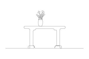 Plant pot on a table continuous line art drawing. vector
