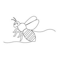 Hand-drawn bee continuous line art isolated on white background. vector