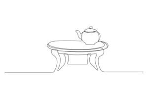 Teapot on a table continuous line art drawing vector