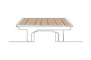 Hand-drawn wooden table one-line art drawing. Wooden table continuous outline vector