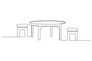 Hand-drawn Tea table one-line art drawing. Table continuous outline vector