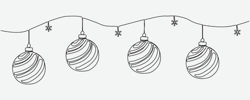 Christmas decorations with Christmas ball and snowflakes light continuous single-line art drawing. Merry Christmas theme line art background. vector