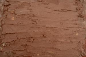 Chocolate ice cream texture. Top view. Delicious cool treat. photo