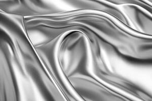 Silver satin fabric flowing and forming elegant waves photo