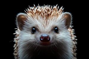 Hedgehog posing on black background with spines showing photo