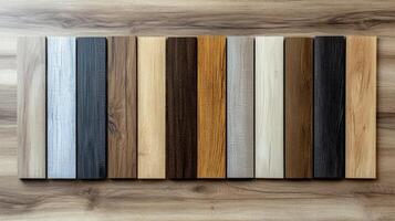 Choosing laminate flooring samples for new home renovation project photo