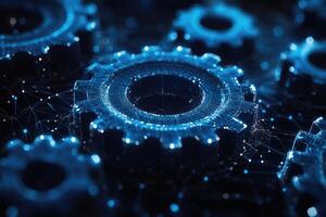 Digital gears rotating with futuristic network connection photo