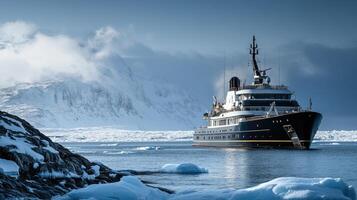 Cruise ship sailing through icy waters in the arctic ocean photo