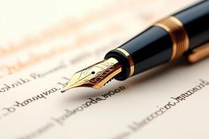 Elegant fountain pen writing on paper with cursive handwriting photo