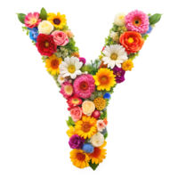 Stringing beautiful flowers together to form the English letter Y, isolated on transparent background png