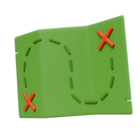 3d render illustration of treasure map with points. geolocating travel, camping spots. Isolated object png