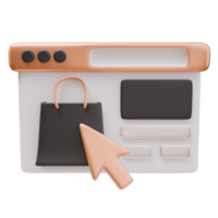 3D Icon Online Store Web Page with Shopping Package Bag and Cursor. Store, Shopping, Sale Concept. 3D Illustration Design Web Mobile App png