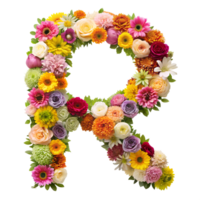 Stringing beautiful flowers together to form the English letter R, isolated on transparent background png
