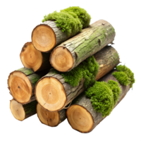 Log with moss, isolated on a transparent background png