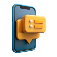 3d render style message smartfone, isolated on transparent background png