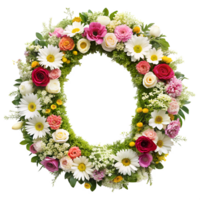 Stringing beautiful flowers together to form the English letter O, isolated on transparent background png