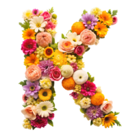 Stringing beautiful flowers together to form the English letter K, isolated on transparent background png