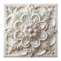 a 3D rendering of wall decor plaster, square with intricate details, isolated on a transparent background png