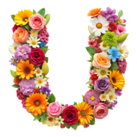 Stringing beautiful flowers together to form the English letter U, isolated on transparent background png