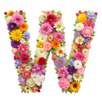 Stringing beautiful flowers together to form the English letter W, isolated on transparent background png