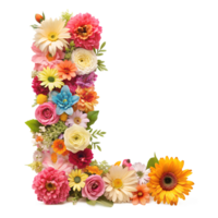 Stringing beautiful flowers together to form the English letter L, isolated on transparent background png