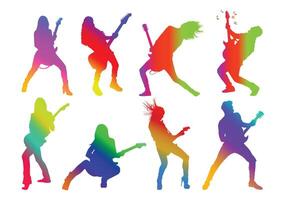 Playing rock guitar multi color illustration for design elements. Color silhouette. vector