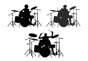 Three action drummer silhouette illustration for background design. vector