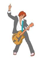 Man playing rock guitar flat illustration for design elements. Isolated on white background. vector