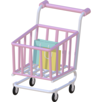 3d Rosa compras carrinho com 2 compras bolsas png