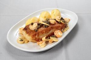 Grilled Codfish a la Belle Meuniere with Boiled Potatoes photo