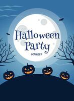Halloween party text with full moon background design template. vector