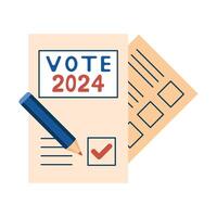 Vote 2024. Vote ballot paper with voter's mark. Element for election themed design. Isolated illustration. vector