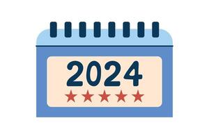 Vote 2024. Flip-up calendar with 2024 inscription and red stars. Element for election themed design. Isolated illustration. vector
