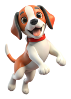 3d render style, Beagle Puppy Jumping with smile isolated on transparent background png