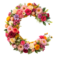 Stringing beautiful flowers together to form the English letter C, isolated on transparent background png