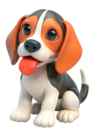 3d render style, grey and orange Beagle Puppy is waiting for food happily isolated on transparent background png