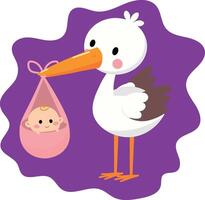 cute stork with a baby in its bag vector
