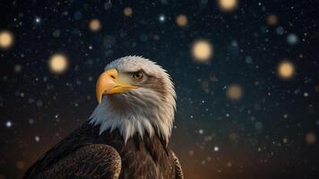Majestic Bald Eagle with a Starry Background. photo