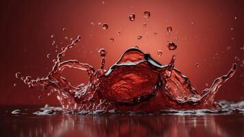 Black Liquid Splashing in Red Background. photo