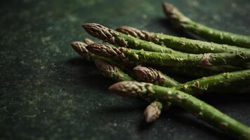 Fresh green asparagus on a green background Delicious and healthy vegetables Vegetarianism. photo