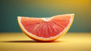 Slice of bacon in shape of grapefruit on yellow background Creative food concept. photo