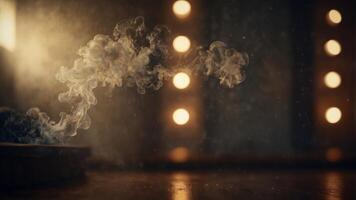 Studio filled with atmospheric smoke and soft lighting. photo