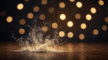 Studio filled with atmospheric smoke and soft lighting. photo