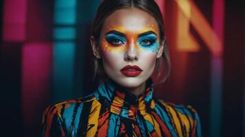 Model in creative image with pop art makeup. photo