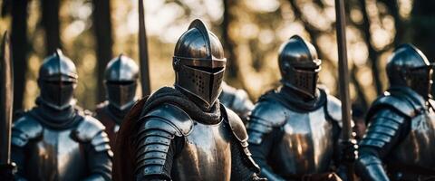 A close-up background showcasing metal knight swords, embodying the concept of knights. photo