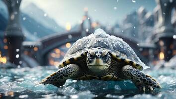 Frozen Armaments A Turtle Bridge in a Fanciful Ice Kingdom. photo