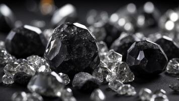 black geodes with sparkling crystal formations. photo