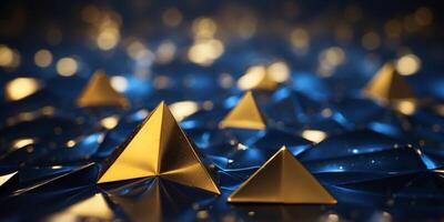 Abstract dark blue and gold triangle diagonal background. photo