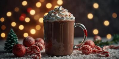 Hot Chocolate with Marshmallows and Candy Canes. photo